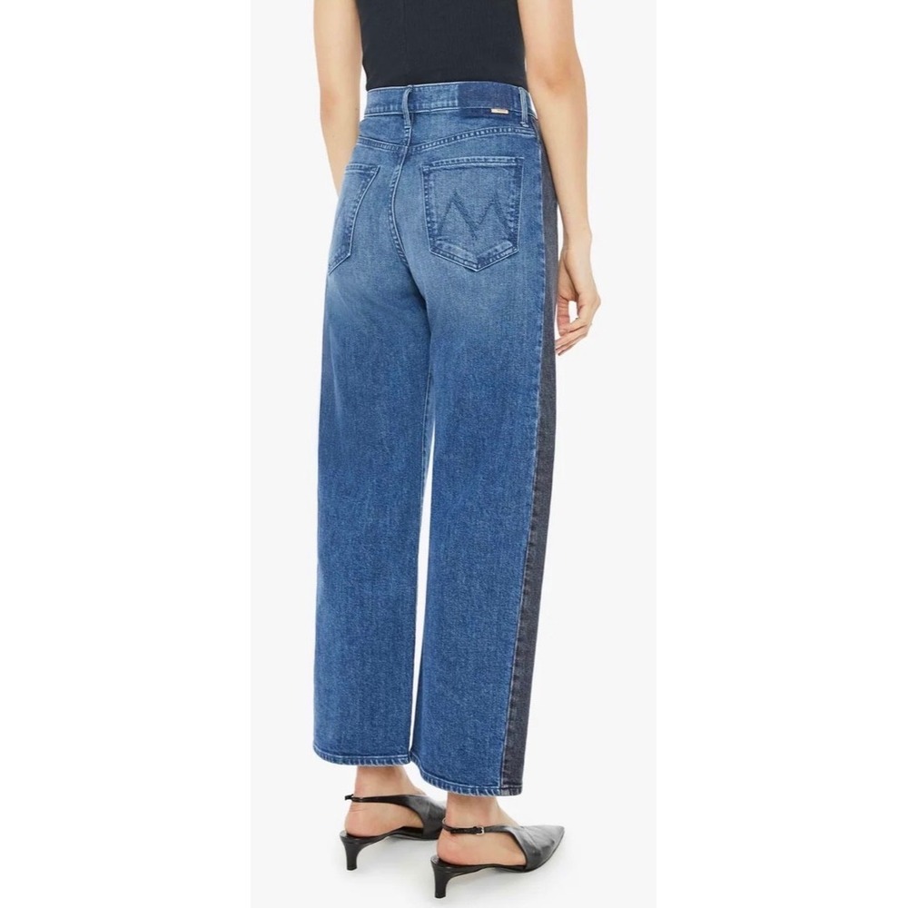 MOTHER Two-Tone Blue Cropped Wide Leg Jeans - Picture 2 of 11